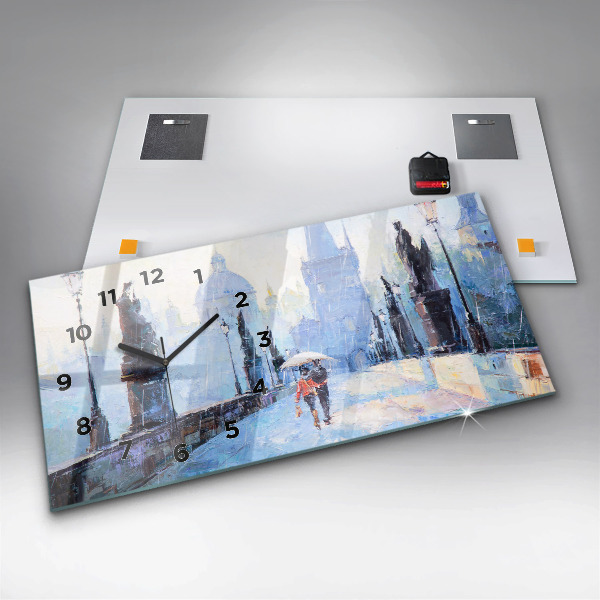 Glass wall clock rectangular Oil art