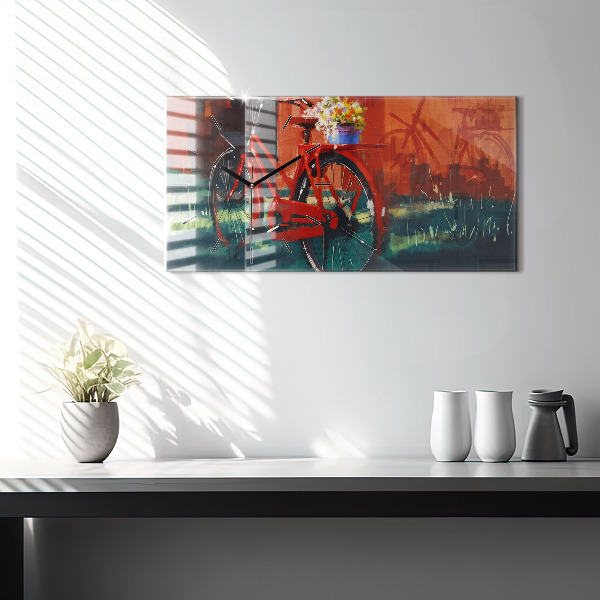 Glass wall clock rectangular Painted bike