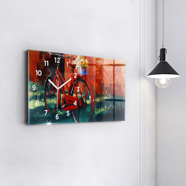 Glass wall clock rectangular Painted bike