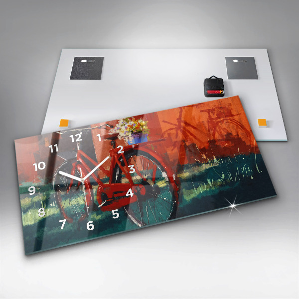 Glass wall clock rectangular Painted bike