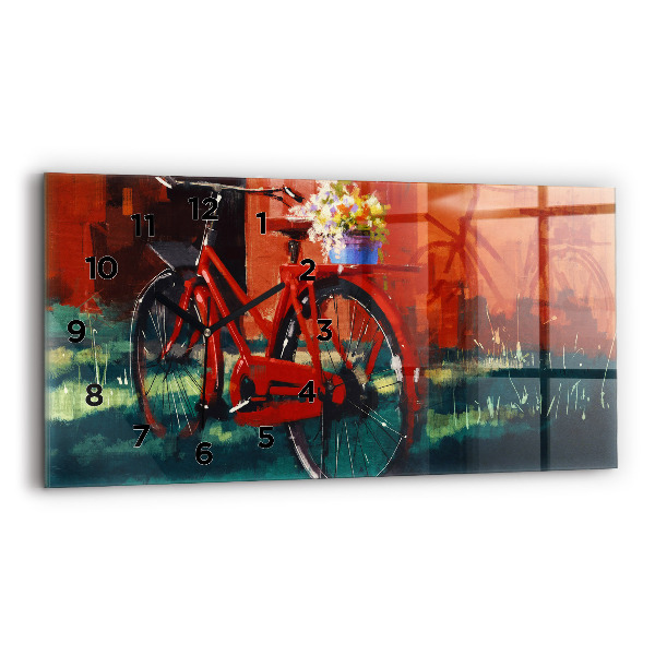 Glass wall clock rectangular Painted bike