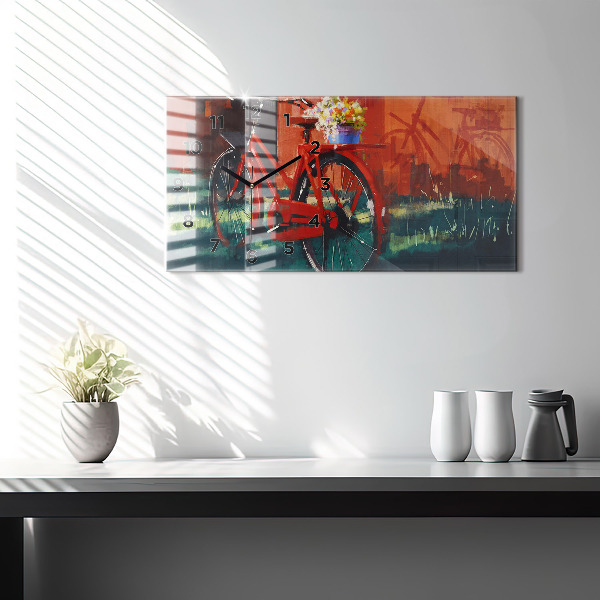 Glass wall clock rectangular Painted bike