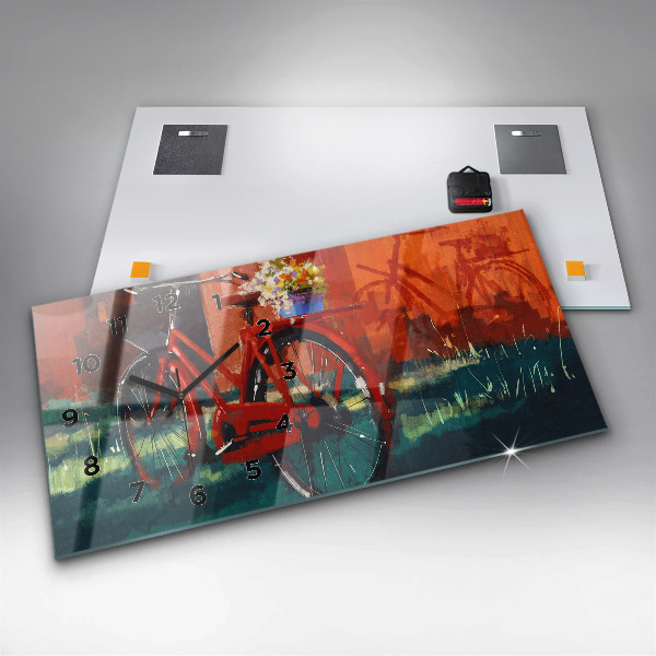 Glass wall clock rectangular Painted bike