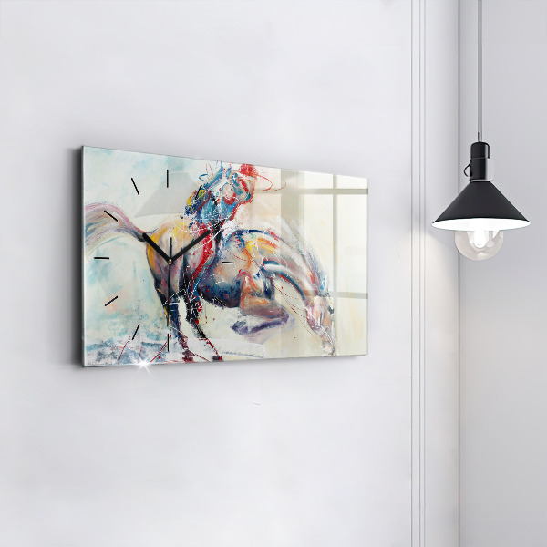 Glass wall clock rectangular Galloping Horses Illustration
