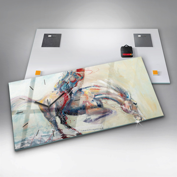 Glass wall clock rectangular Galloping Horses Illustration