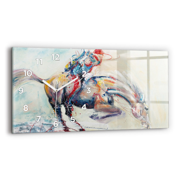 Glass wall clock rectangular Galloping Horses Illustration