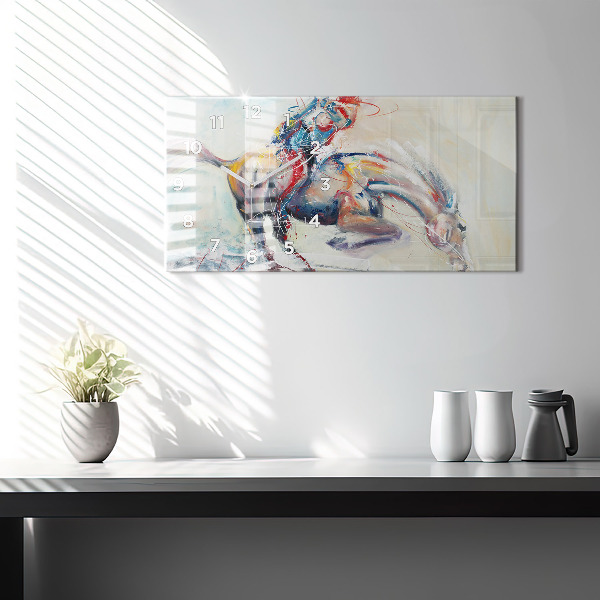 Glass wall clock rectangular Galloping Horses Illustration