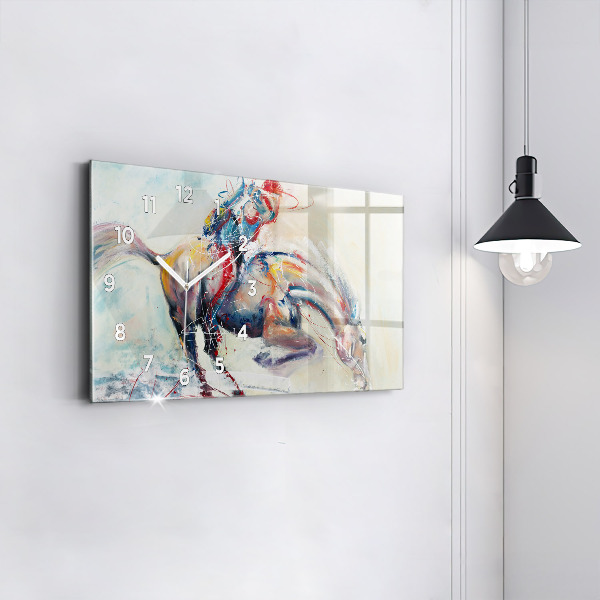 Glass wall clock rectangular Galloping Horses Illustration