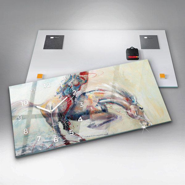 Glass wall clock rectangular Galloping Horses Illustration