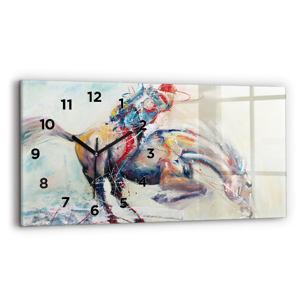 Glass wall clock rectangular Galloping Horses Illustration