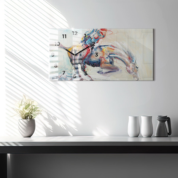 Glass wall clock rectangular Galloping Horses Illustration
