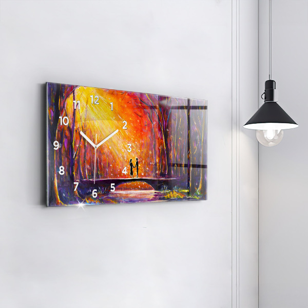 Glass wall clock rectangular Couple in the forest