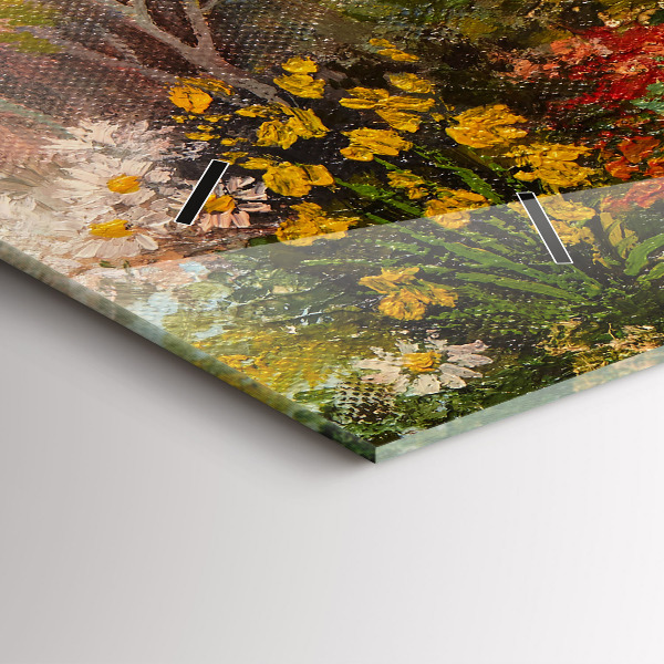 Glass wall clock rectangular Oil composition in the forest