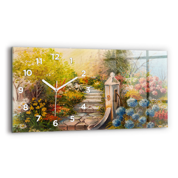 Glass wall clock rectangular Oil composition in the forest