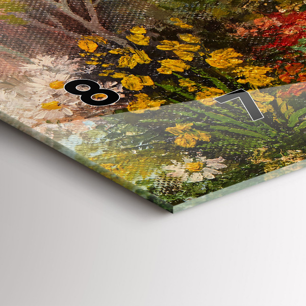 Glass wall clock rectangular Oil composition in the forest