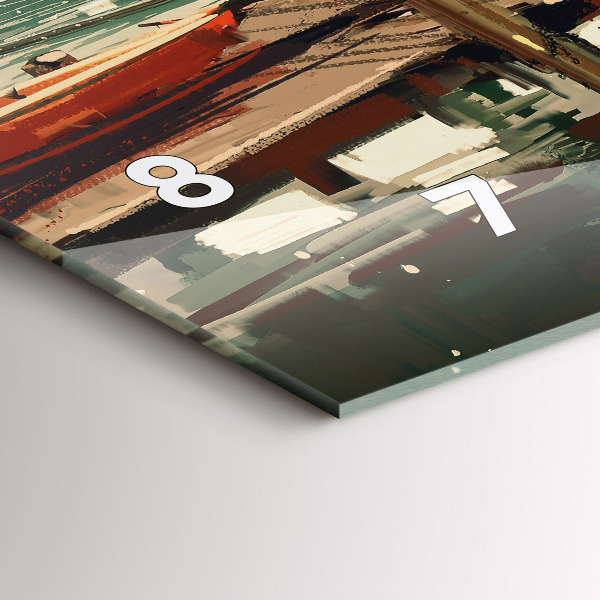 Glass wall clock rectangular Fishing boats in the port