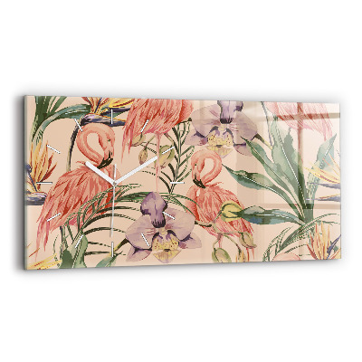 Glass wall clock rectangular Tropical palm leaves