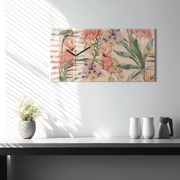 Glass wall clock rectangular Tropical palm leaves