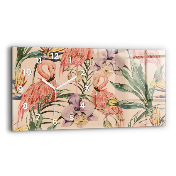 Glass wall clock rectangular Tropical palm leaves