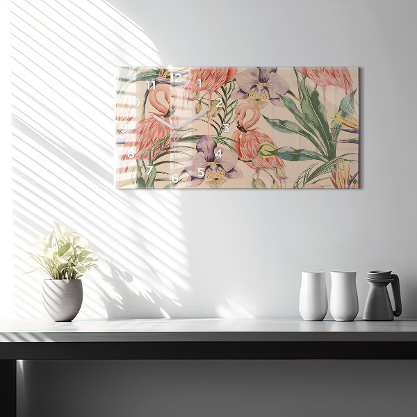 Glass wall clock rectangular Tropical palm leaves
