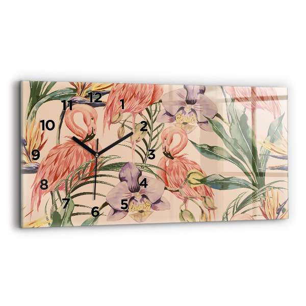 Glass wall clock rectangular Tropical palm leaves