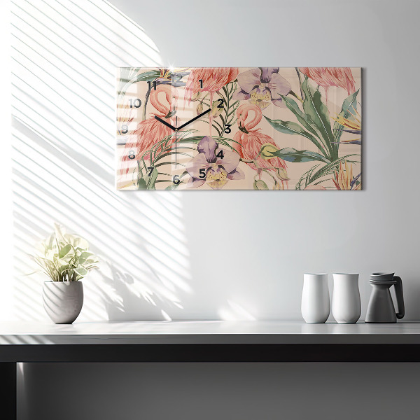 Glass wall clock rectangular Tropical palm leaves