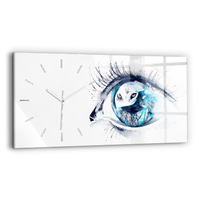 Glass wall clock rectangular Wolf Eye Illustration