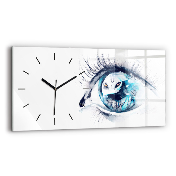 Glass wall clock rectangular Wolf Eye Illustration