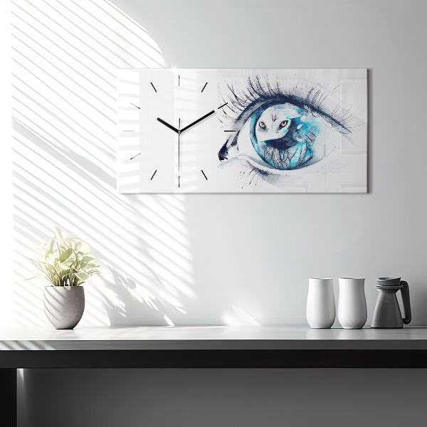 Glass wall clock rectangular Wolf Eye Illustration