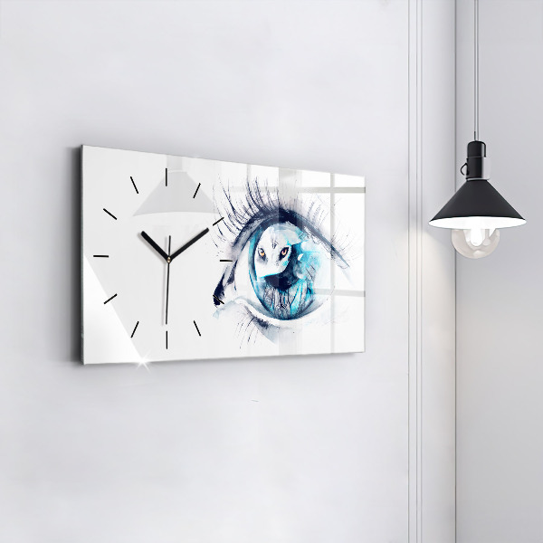 Glass wall clock rectangular Wolf Eye Illustration
