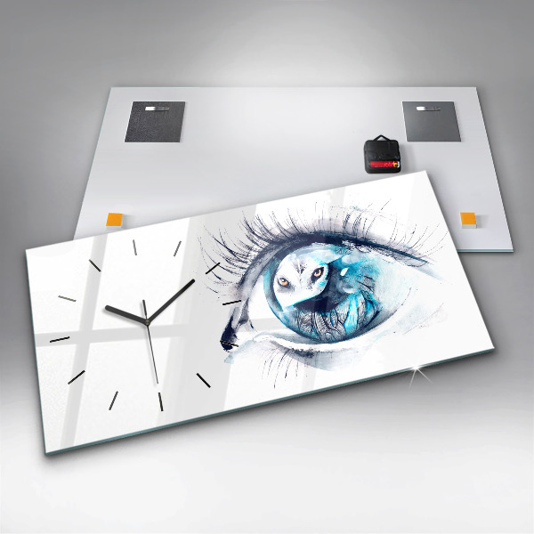 Glass wall clock rectangular Wolf Eye Illustration