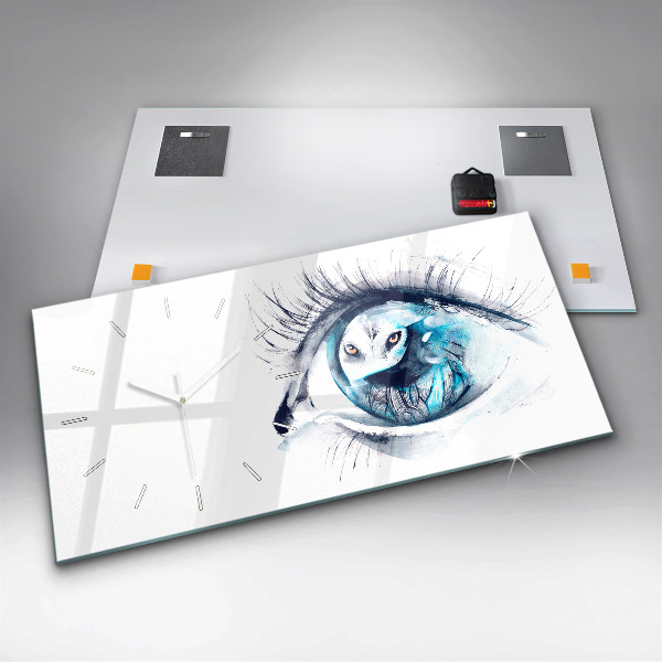 Glass wall clock rectangular Wolf Eye Illustration