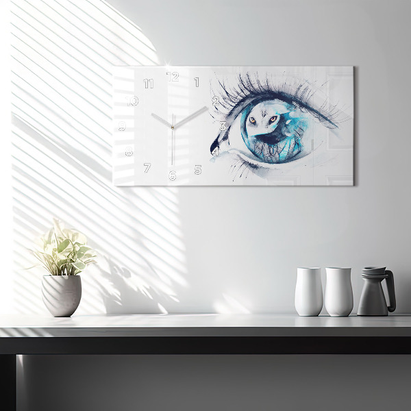 Glass wall clock rectangular Wolf Eye Illustration