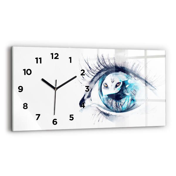 Glass wall clock rectangular Wolf Eye Illustration
