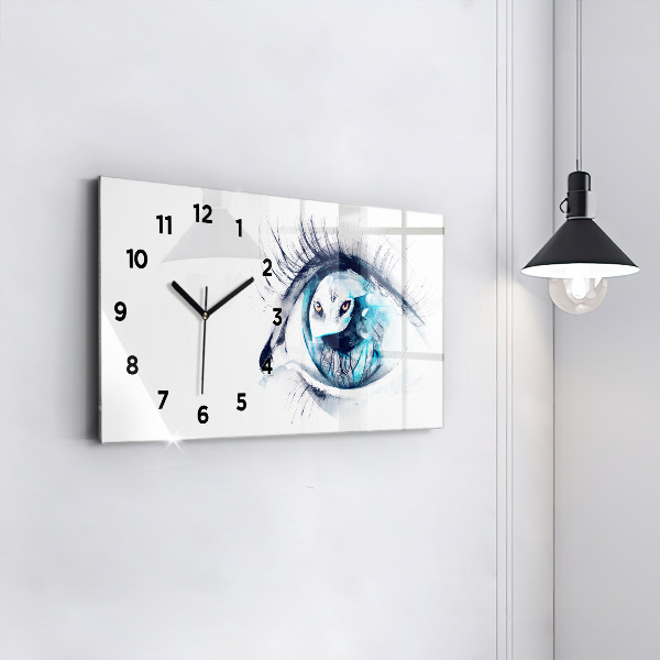 Glass wall clock rectangular Wolf Eye Illustration
