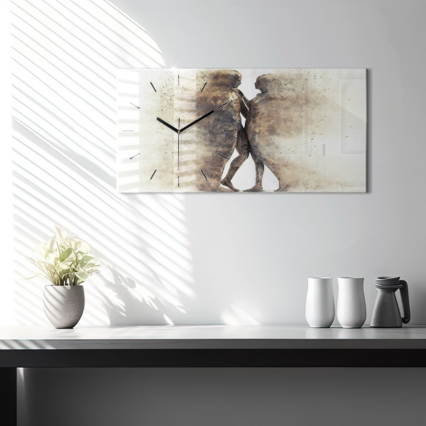 Glass wall clock rectangular Abstract people sand