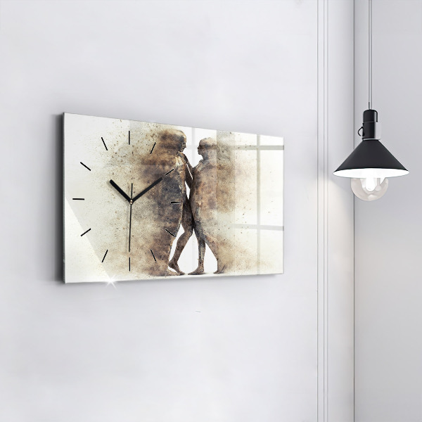Glass wall clock rectangular Abstract people sand