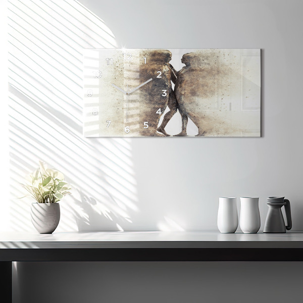 Glass wall clock rectangular Abstract people sand