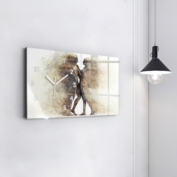 Glass wall clock rectangular Abstract people sand