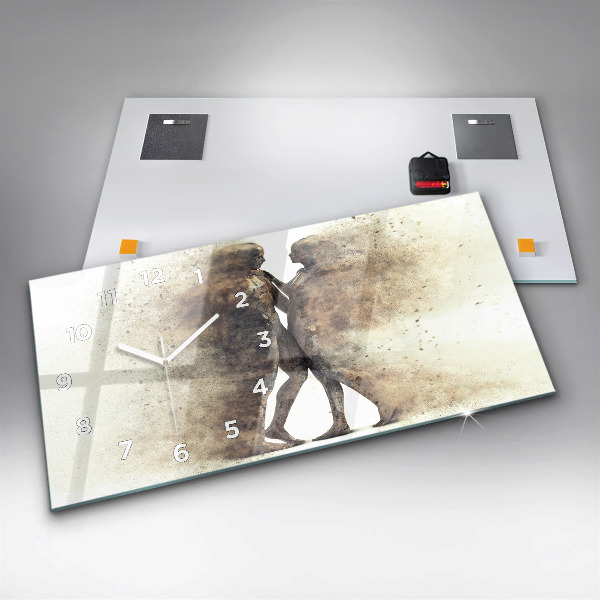 Glass wall clock rectangular Abstract people sand