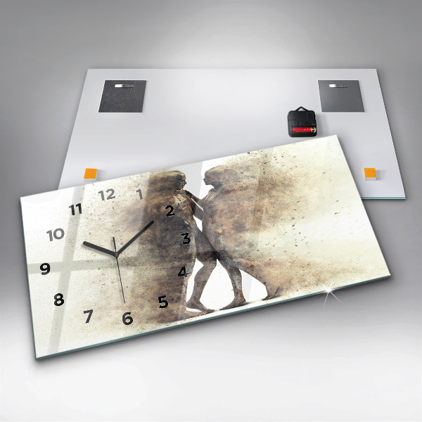 Glass wall clock rectangular Abstract people sand