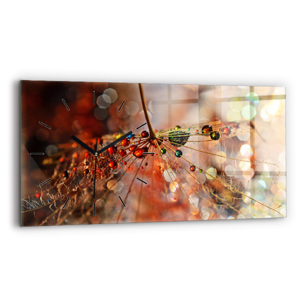 Glass wall clock rectangular Dandelion with dew