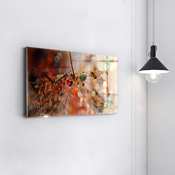 Glass wall clock rectangular Dandelion with dew