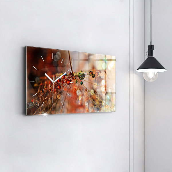 Glass wall clock rectangular Dandelion with dew