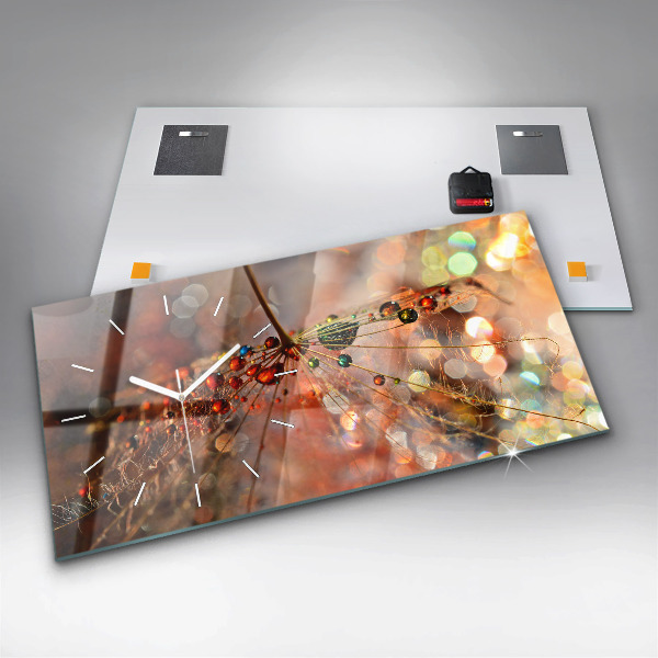 Glass wall clock rectangular Dandelion with dew