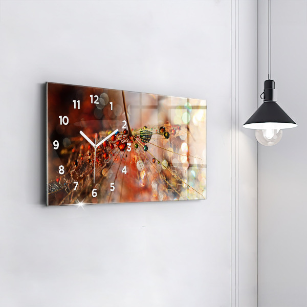Glass wall clock rectangular Dandelion with dew