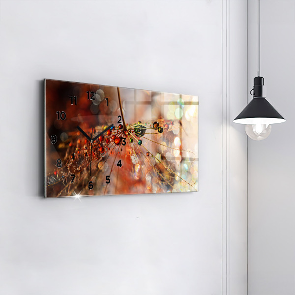 Glass wall clock rectangular Dandelion with dew