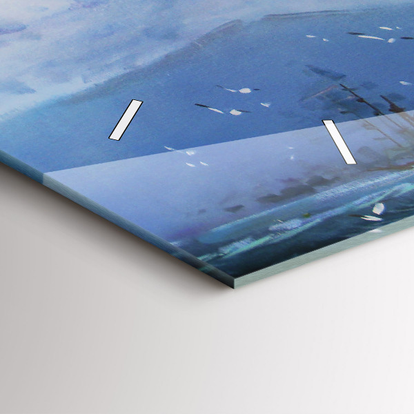 Glass wall clock rectangular A ship on the water