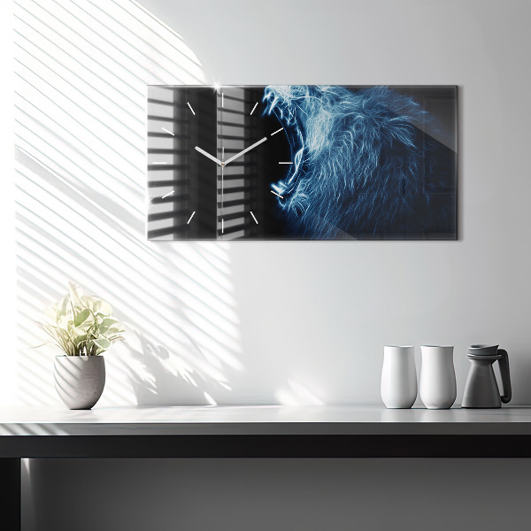 Glass wall clock rectangular Wild Lion Body Language