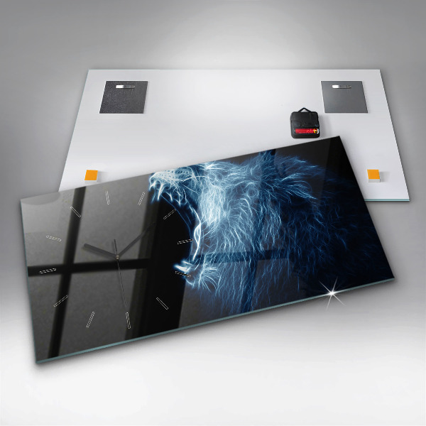 Glass wall clock rectangular Wild Lion Body Language